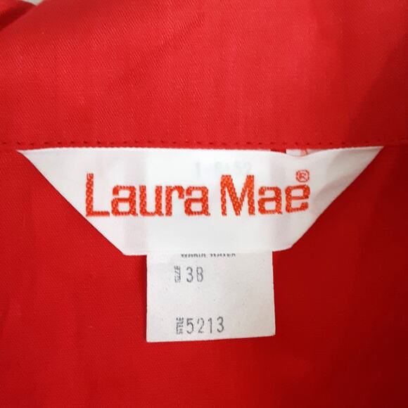 Vintage 1960s Dagger Collar Tunic Top Button Down Roll Cuff Sleeve Cherry Red - Picture 8 of 15